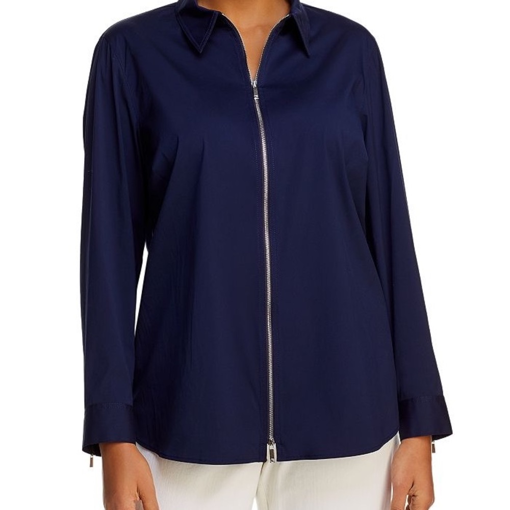 NWT Lafayette 148 Connor Zip Blouse Blue Size 20